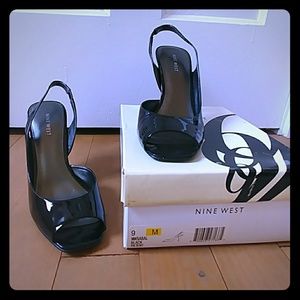 Nine West Black Patent Leather Slingbacks